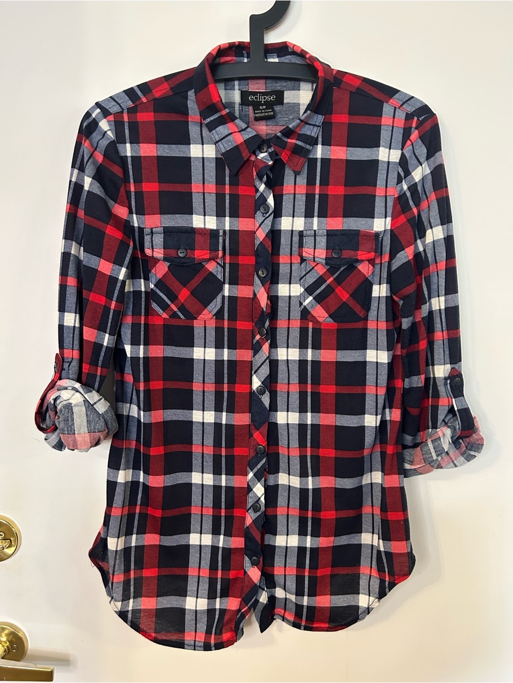 Eclipse Women’s Red, Navy & White Plaid Shirt Size S